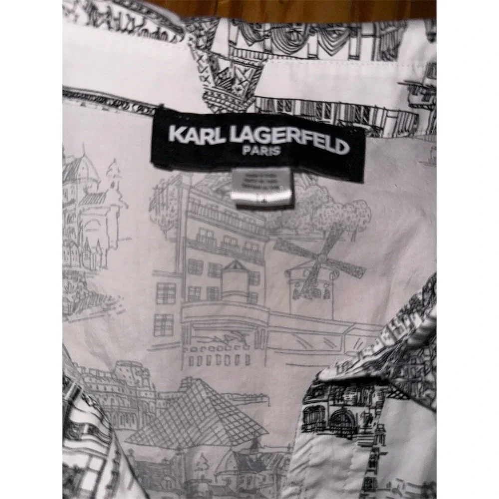 Karl Lagerfeld Paris Shirt Dress Womens M Landmark Toile Print Belted pop art - Picture 2 of 12